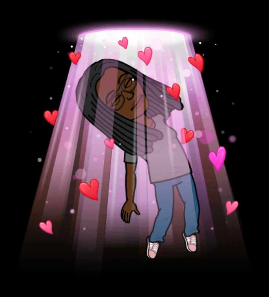 Bitmoji of the author reaching up towards a light ray filled with hearts.